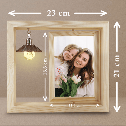 Mama i dziecko - Druk na szkle w drewnianej ramce + led, spersonalizowany prezent dla mamy - Adamell.pl