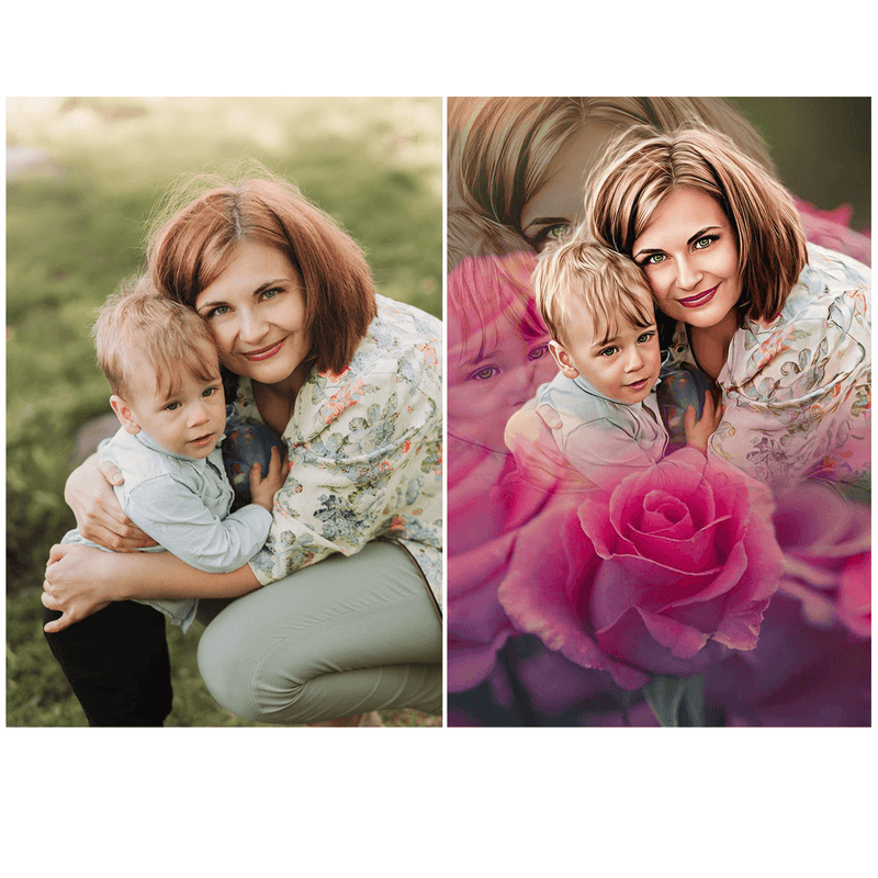 Mama i dziecko portret - druk na płótnie, spersonalizowany prezent - Adamell.pl - Wyjątkowe Prezenty