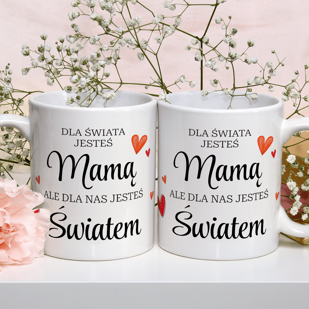 Mama, mój cały świat - 1x Kubek z nadrukiem, spersonalizowany prezent dla mamy - Adamell.pl