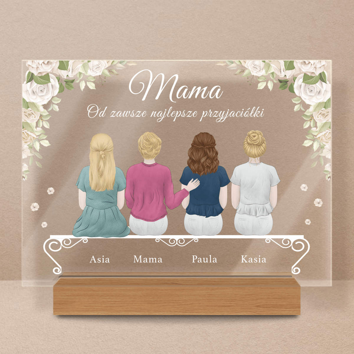 Mama z córkami ClipArt - Druk na szkle, spersonalizowany prezent dla mamy - Adamell.pl
