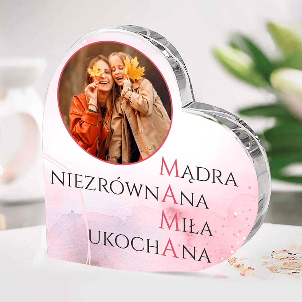 Mama zalety - Szklane serce, spersonalizowany prezent dla mamy - Adamell.pl