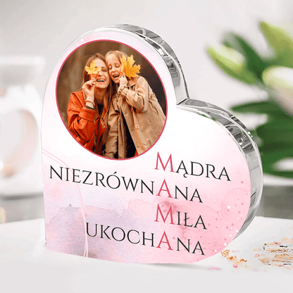 Mama zalety - Szklane serce, spersonalizowany prezent dla mamy - Adamell.pl
