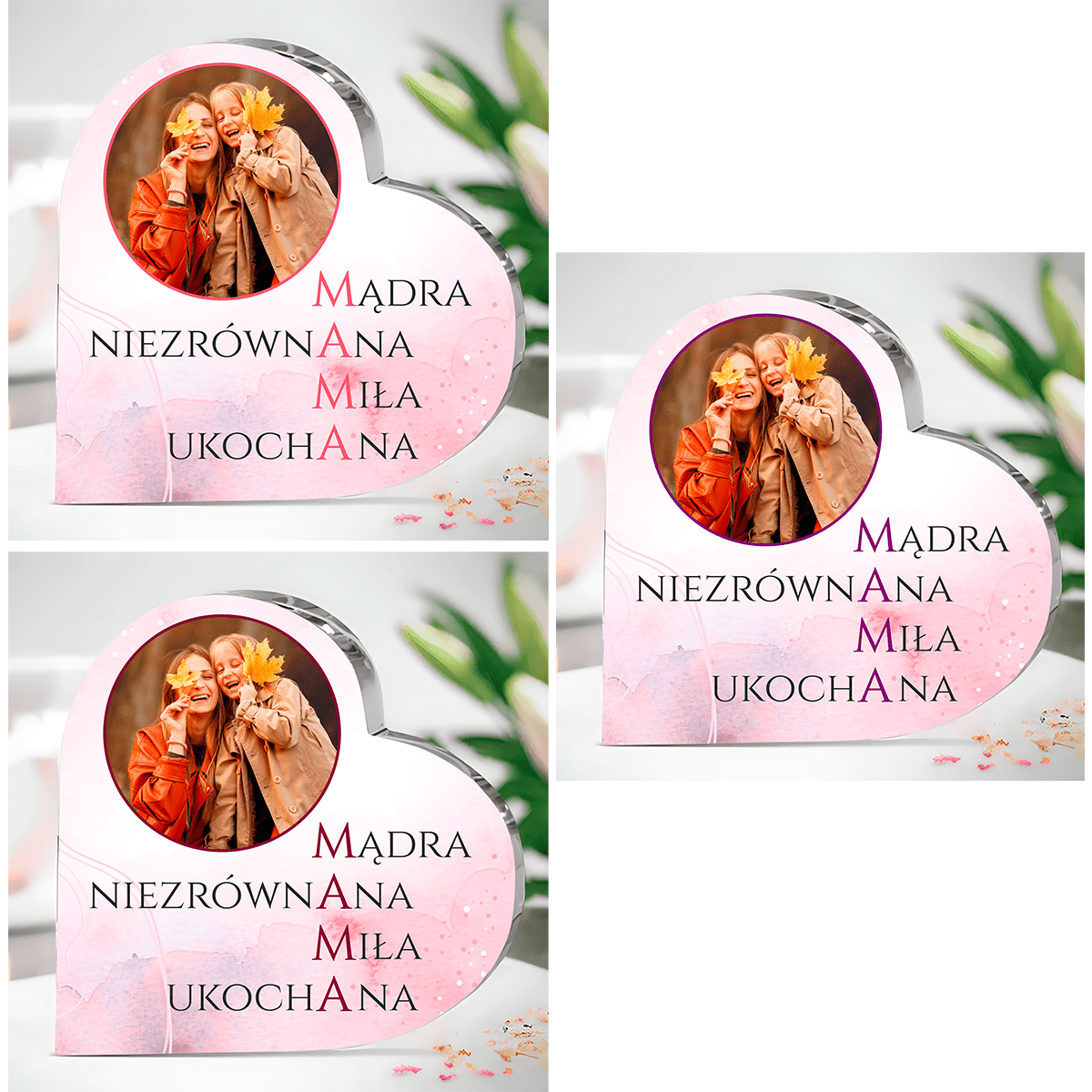Mama zalety - Szklane serce, spersonalizowany prezent dla mamy - Adamell.pl
