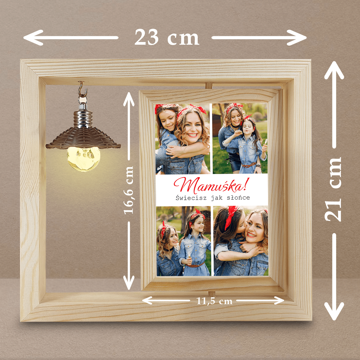 Mamuśka - Druk na szkle w drewnianej ramce + led, spersonalizowany prezent dla mamy - Adamell.pl