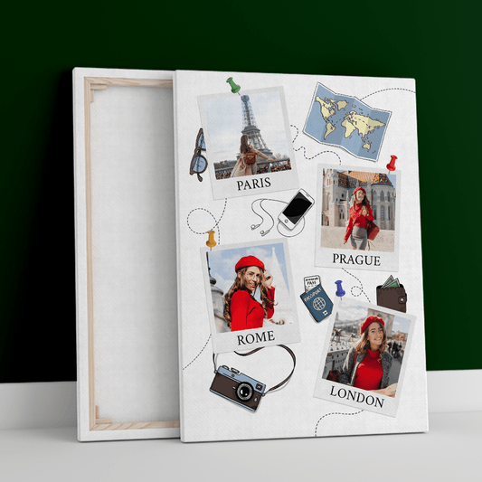 Mapa podróży - druk na płótnie, spersonalizowany prezent dla niej - Adamell.pl