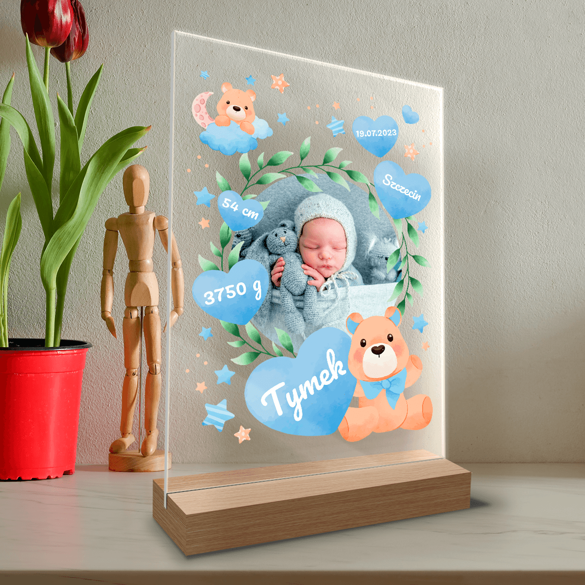 Metryczka chłopca - Druk na szkle, spersonalizowany prezent dla dziecka - Adamell.pl