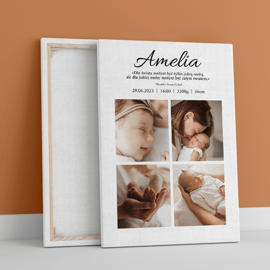 Metryczka dziecka - druk na płótnie, spersonalizowany prezent - Adamell.pl - Wyjątkowe Prezenty