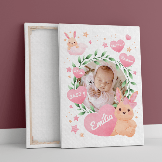 Metryczka narodzin dla dziewczynki - druk na płótnie, spersonalizowany prezent dla dziecka - Adamell.pl