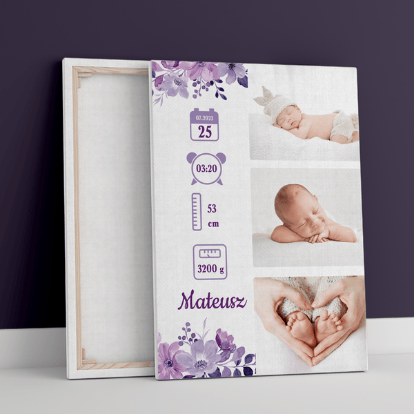 Metryczka niemowlęcia - druk na płótnie, spersonalizowany prezent dla dziecka - Adamell.pl