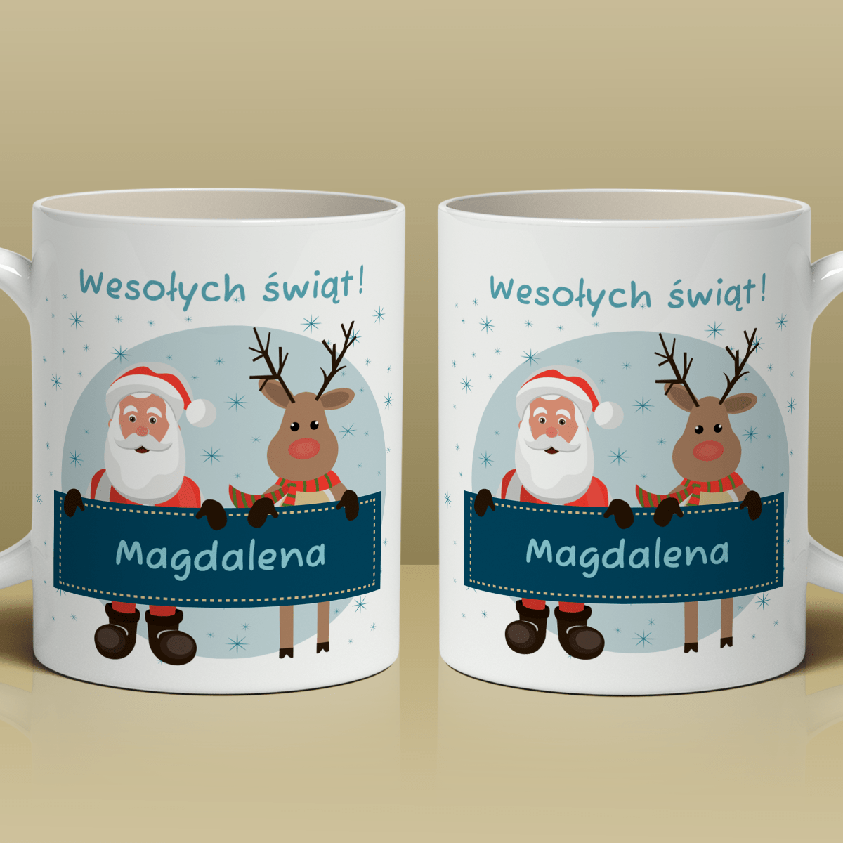 Mikołaj i renifer - 1x Kubek z nadrukiem, spersonalizowany prezent dla babci - Adamell.pl
