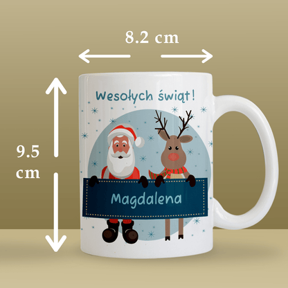 Mikołaj i renifer - 1x Kubek z nadrukiem, spersonalizowany prezent dla babci - Adamell.pl