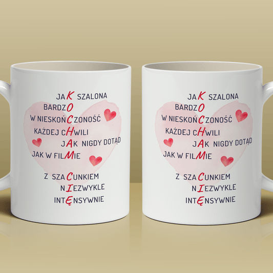 Miłosna krzyżówka - 1x Kubek z nadrukiem, spersonalizowany prezent dla niego - Adamell.pl