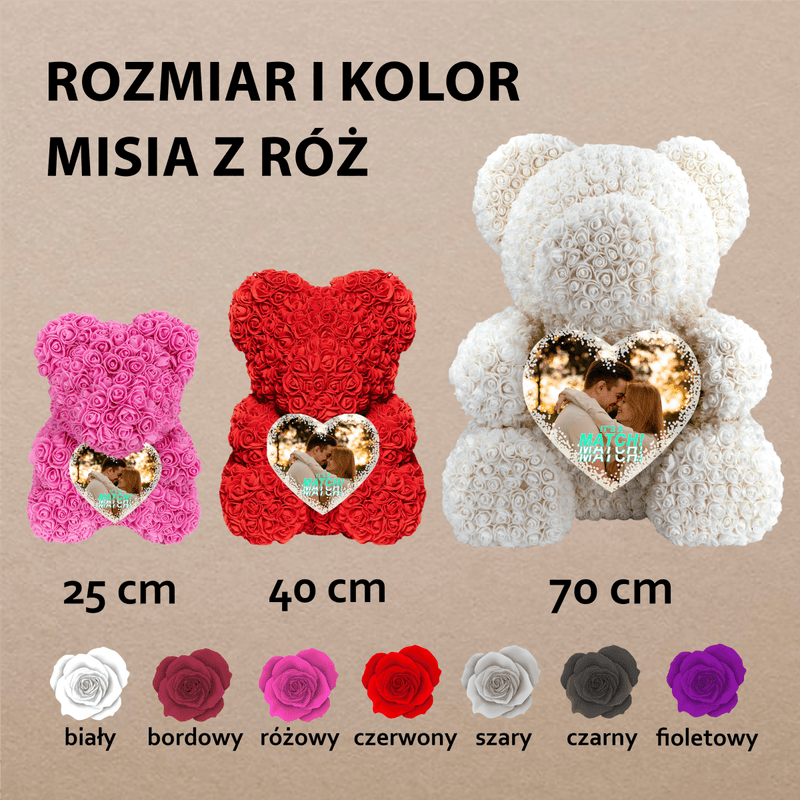 Miś It's a Match! - Miś z róż z wydrukiem, spersonalizowany prezent dla niej - Adamell.pl