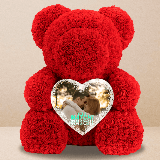 Miś It's a Match! - Miś z róż z wydrukiem, spersonalizowany prezent dla niej - Adamell.pl