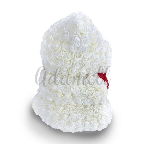 Miś z róż | Biały z sercem 40cm - Adamell.pl - Wyjątkowe Prezenty
