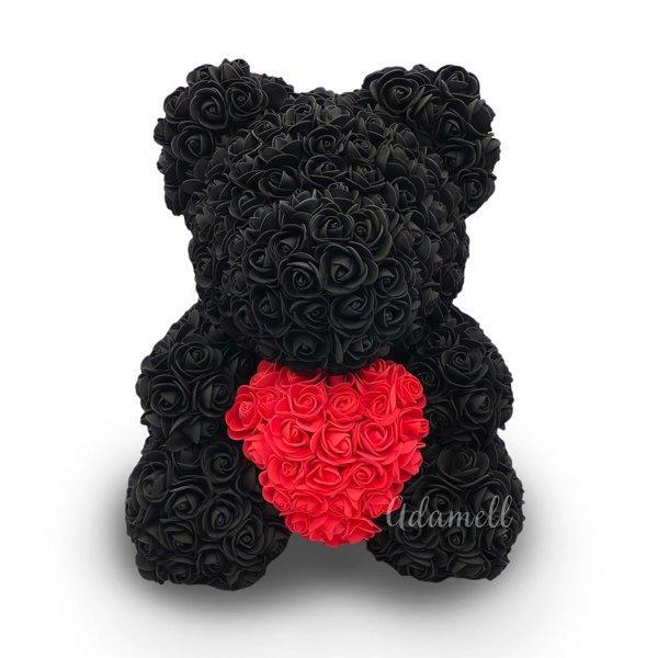 Miś z róż | Czarny z sercem 40cm, Wzruszający, Nietypowy, uniwersalny prezent dla rodziny, kuzynki, podziękowanie, psychologa, weterynarza, krawcowej - Adamell.pl - Wyjątkowe Prezenty