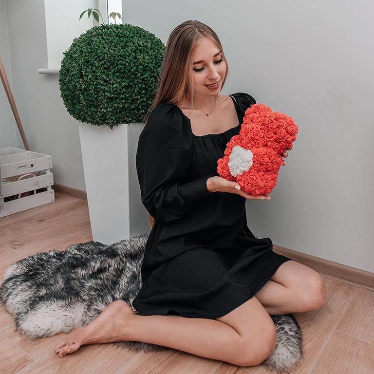Miś z róż | Czerwony z sercem 25cm + LED ZESTAW, Wyjatkowy pomysł na prezent dla dziewczyny, przyjaciółki, kobiety, najlepsze na walentynki, na 18 urodziny - Adamell.pl - Wyjątkowe Prezenty