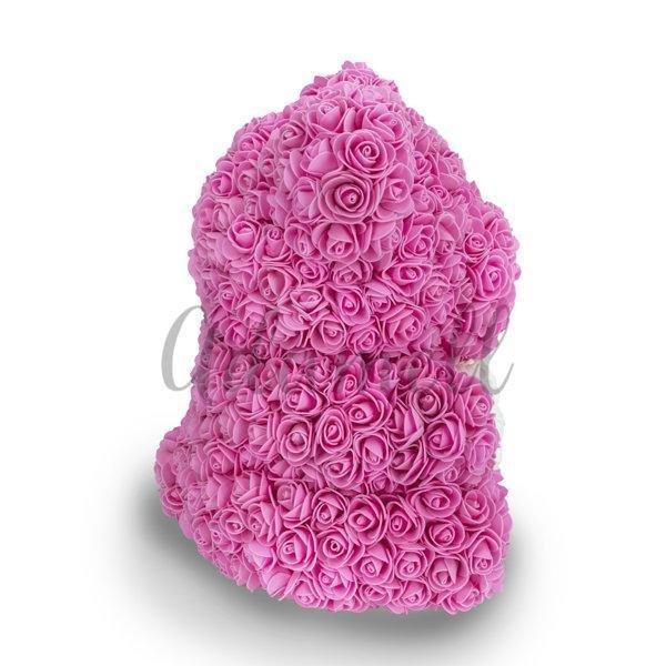 Miś z róż | Różowy z sercem 25cm, Elegancki Prezent od serca dla bff, cioci, szefowej, informatyka, na dzień babci, na imieniny, na 25, 40 rocznicę - Adamell.pl - Wyjątkowe Prezenty