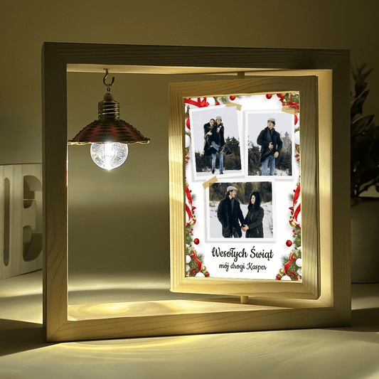 Mój drogi chłopak fotokolaż - Druk na szkle w drewnianej ramce + led, spersonalizowany prezent - Adamell.pl