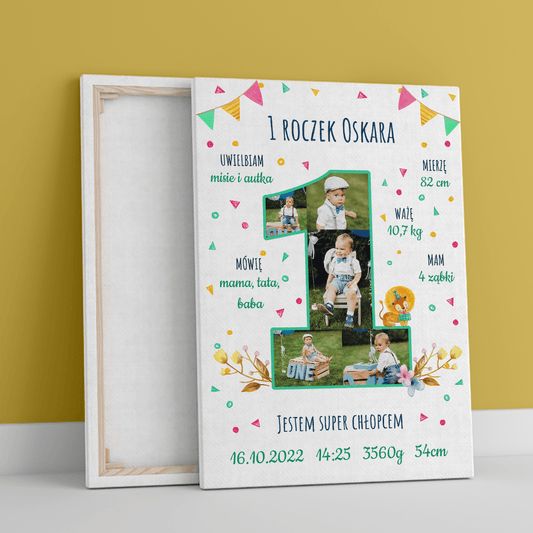 Mój pierwszy roczek - druk na płótnie, spersonalizowany prezent dla dziecka - Adamell.pl