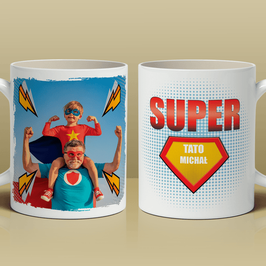 Mój super tata - 1x Kubek z nadrukiem, spersonalizowany prezent dla taty - Adamell.pl