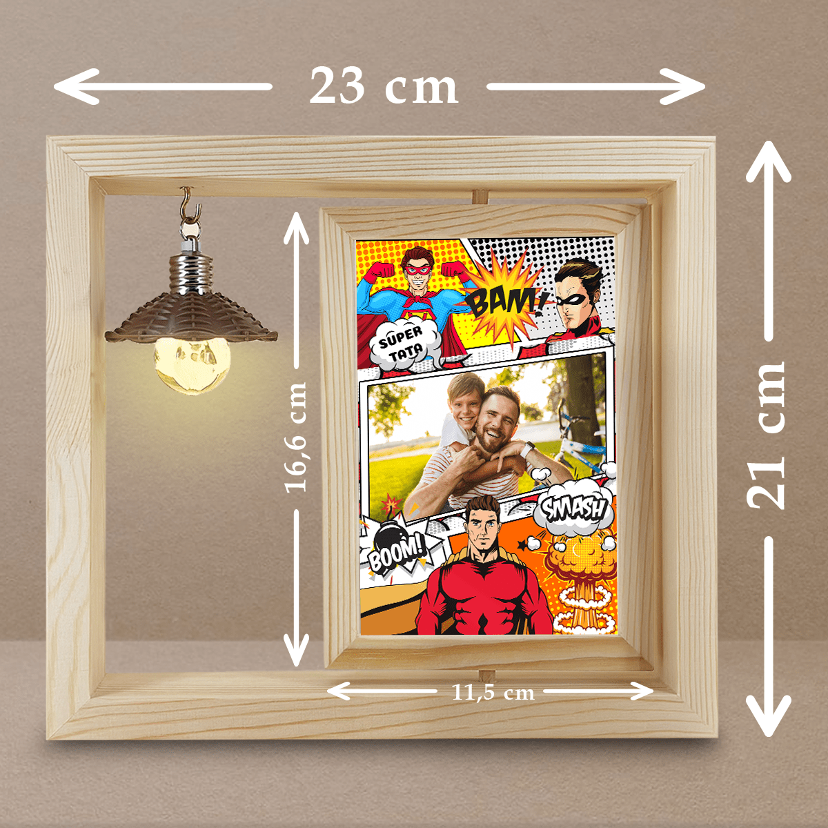 Mój super tata - Druk na szkle w drewnianej ramce + led, spersonalizowany prezent dla taty - Adamell.pl