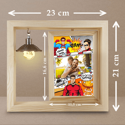 Mój super tata - Druk na szkle w drewnianej ramce + led, spersonalizowany prezent dla taty - Adamell.pl