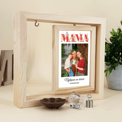 Moja mama - Druk na szkle w drewnianej ramce + led, spersonalizowany prezent dla mamy - Adamell.pl