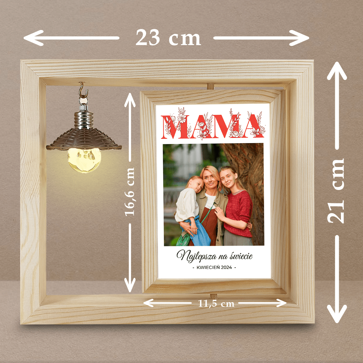 Moja mama - Druk na szkle w drewnianej ramce + led, spersonalizowany prezent dla mamy - Adamell.pl
