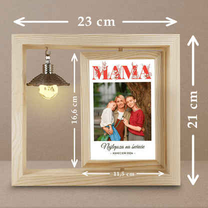 Moja mama - Druk na szkle w drewnianej ramce + led, spersonalizowany prezent dla mamy - Adamell.pl