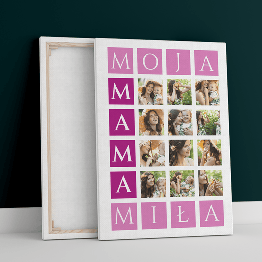 Moja Mama kolaż 16 zdjęć - druk na płótnie, spersonalizowany prezent dla mamy - Adamell.pl