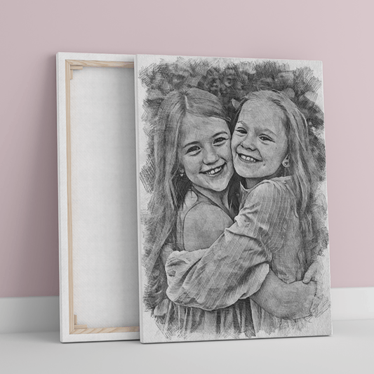 Moja siostra szkic ołówkiem - druk na płótnie, spersonalizowany prezent dla siostry - Adamell.pl