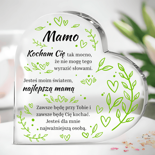 Moja ukochana mamo - Szklane serce, spersonalizowany prezent dla mamy - Adamell.pl