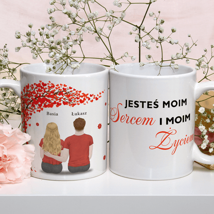 Moje serce - 1x Kubek z nadrukiem, spersonalizowany prezent dla pary - Adamell.pl