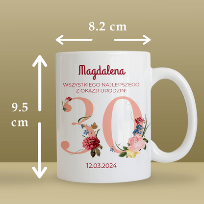 Na 30 urodziny - 1x Kubek z nadrukiem, spersonalizowany prezent dla kobiety - Adamell.pl