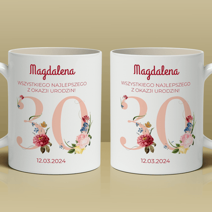 Na 30 urodziny - 1x Kubek z nadrukiem, spersonalizowany prezent dla kobiety - Adamell.pl