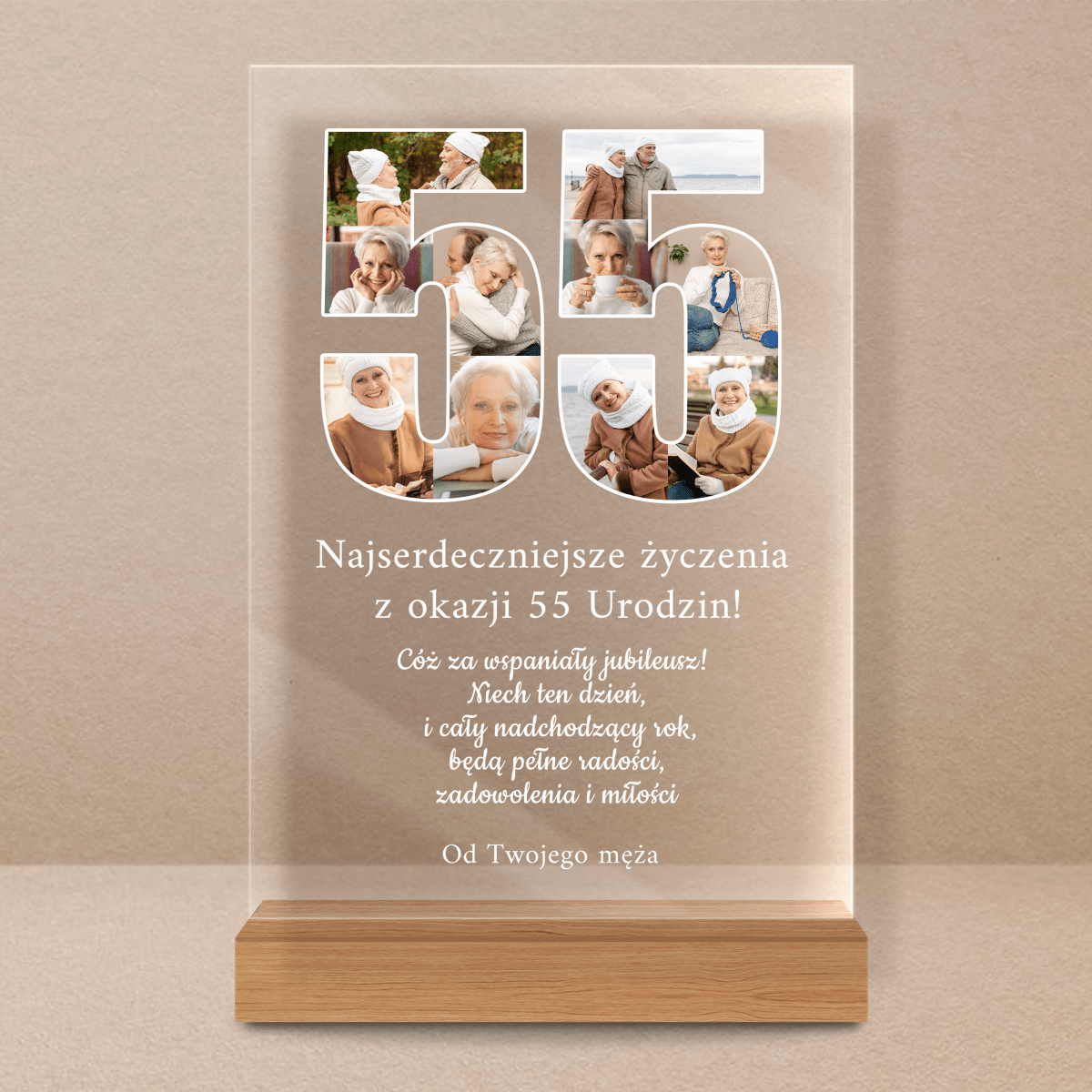 Na 55. urodziny - Druk na szkle, spersonalizowany prezent dla żony - Adamell.pl