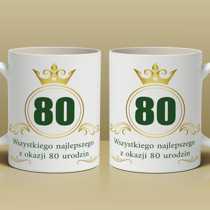 Na 80 urodziny - 1x Kubek z nadrukiem, spersonalizowany prezent dla niego - Adamell.pl