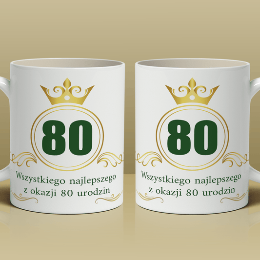 Na 80 urodziny - 1x Kubek z nadrukiem, spersonalizowany prezent dla niego - Adamell.pl