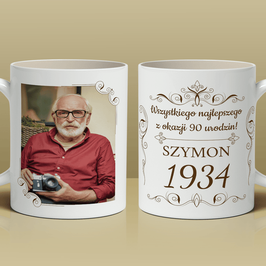 Na 90. urodziny - 1x Kubek z nadrukiem, spersonalizowany prezent dla dziadka - Adamell.pl