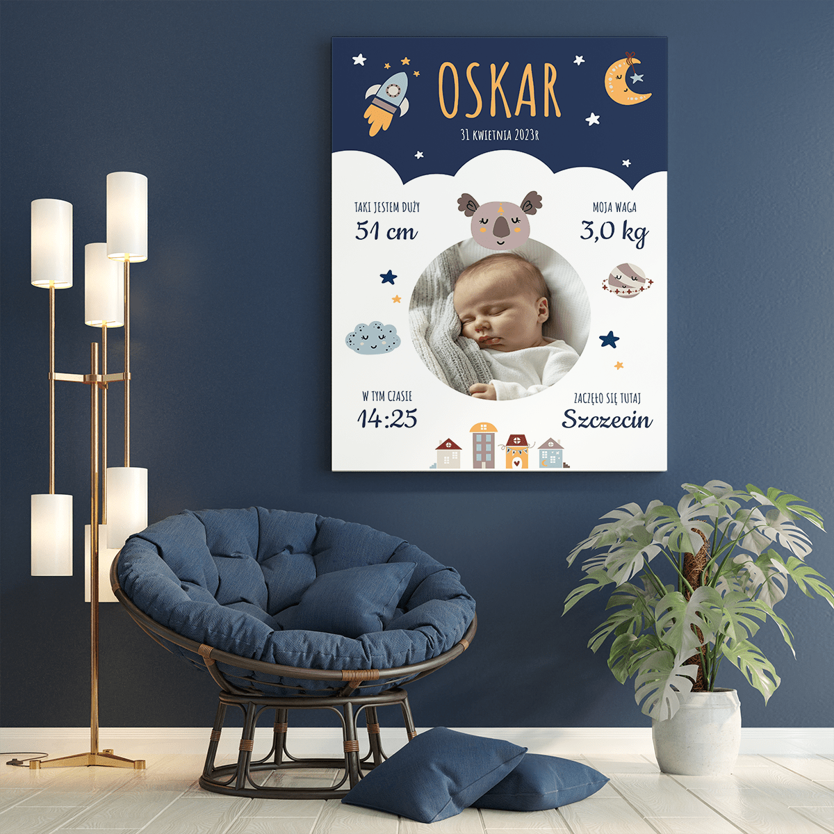 Na narodziny dziecka - druk na płótnie, spersonalizowany prezent dla dziecka - Adamell.pl