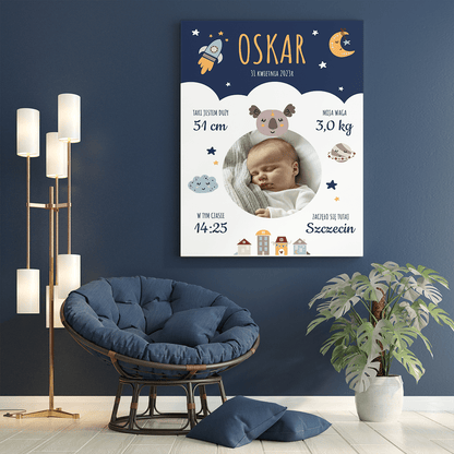 Na narodziny dziecka - druk na płótnie, spersonalizowany prezent dla dziecka - Adamell.pl