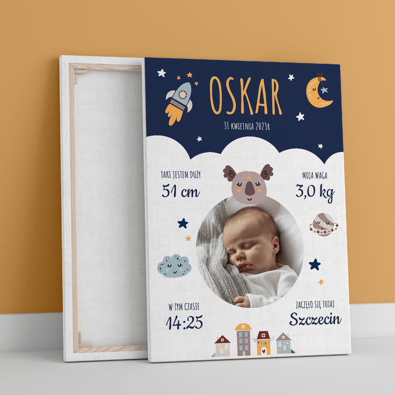 Na narodziny dziecka - druk na płótnie, spersonalizowany prezent dla dziecka - Adamell.pl