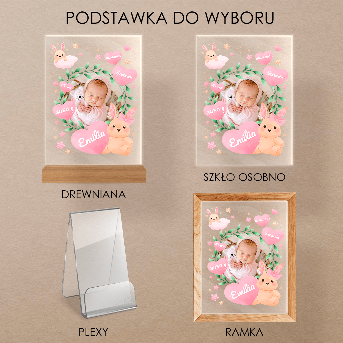 Na narodziny dziewczynki - Druk na szkle, spersonalizowany prezent dla dziecka - Adamell.pl