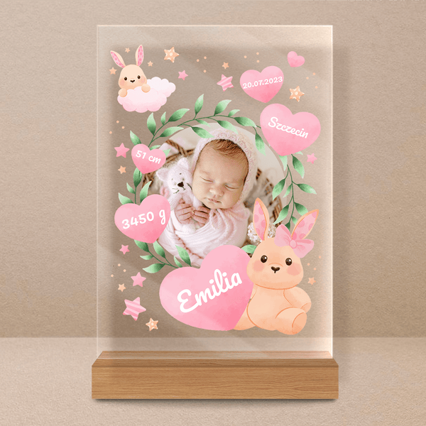 Na narodziny dziewczynki - Druk na szkle, spersonalizowany prezent dla dziecka - Adamell.pl