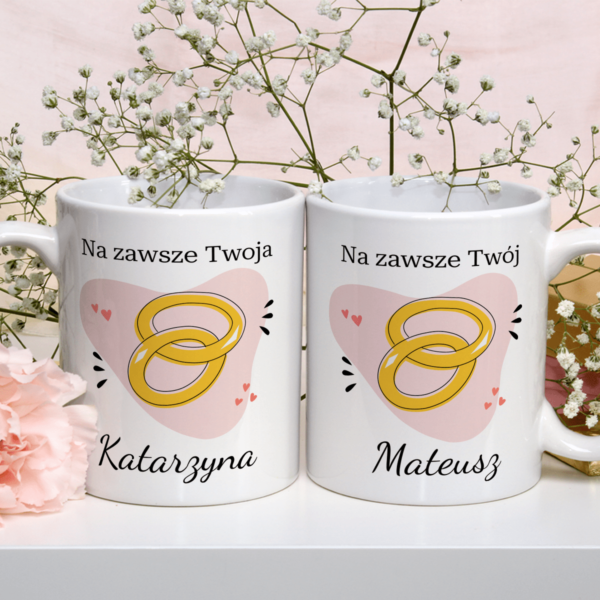 Na zawsze - Zestaw 2 x Kubek z nadrukiem, spersonalizowany prezent dla pary - Adamell.pl