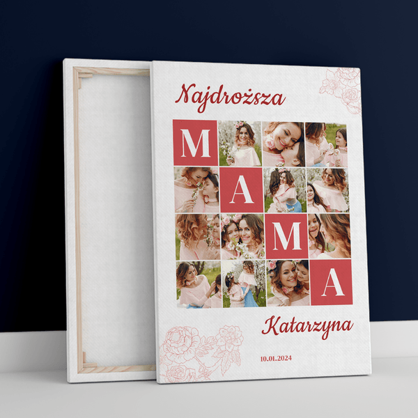 Najdroższa mama kolaż 12 zdjęć - druk na płótnie, spersonalizowany prezent dla mamy - Adamell.pl