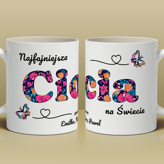 Najfajniejsza ciocia - 1x Kubek z nadrukiem, spersonalizowany prezent dla cioci - Adamell.pl