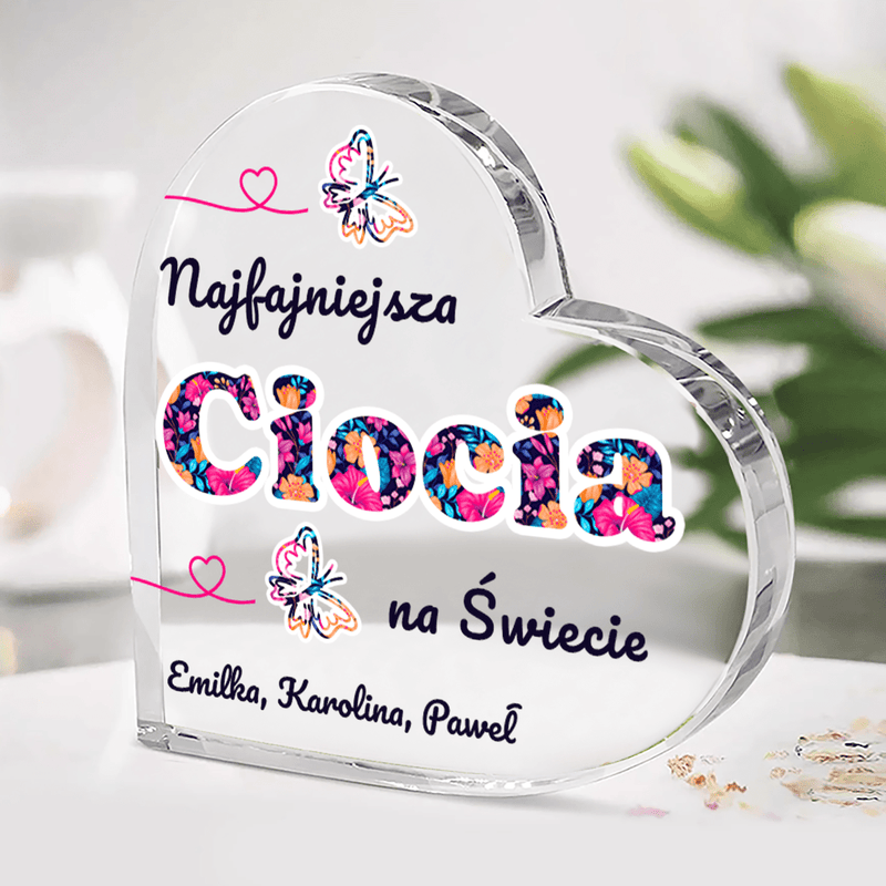Najfajniejsza ciocia na świecie - Szklane serce, spersonalizowany prezent dla cioci - Adamell.pl