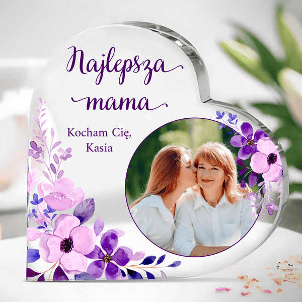 Najlepsza mama z córką - Szklane serce, spersonalizowany prezent dla mamy - Adamell.pl